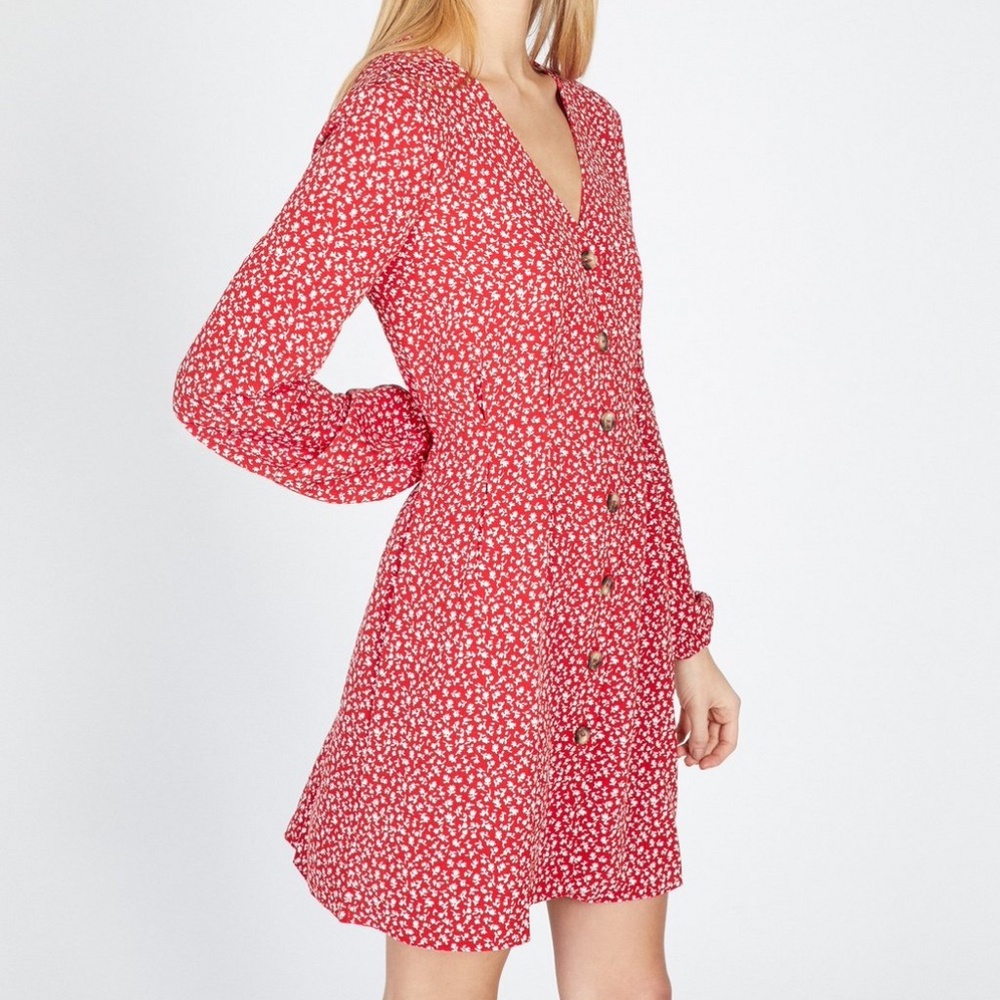 Miss Selfridge Red Ditsy Print Button Mini Dress